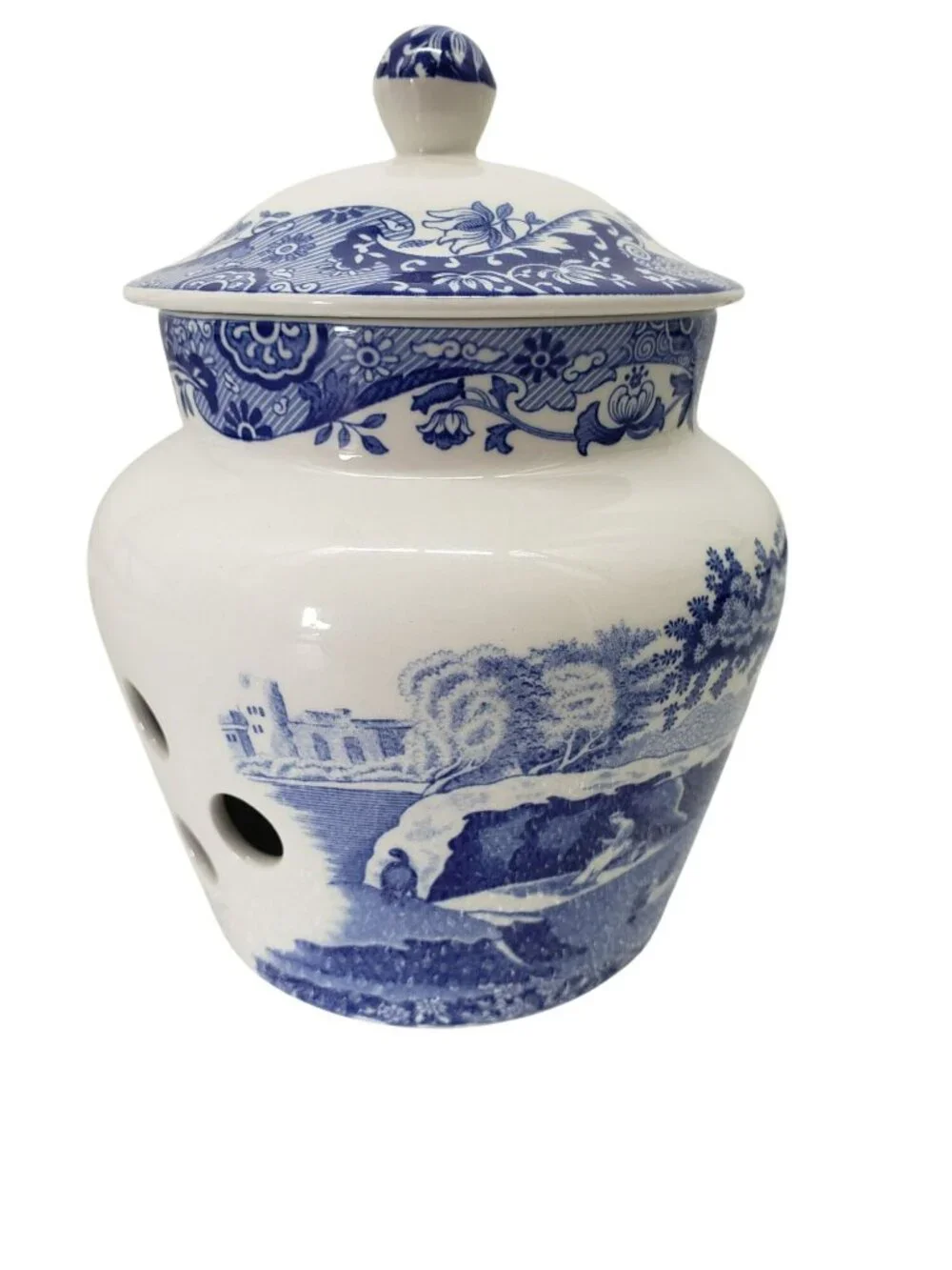SPODE Garlic Jar Blue White Lidded Pot 6 1/2